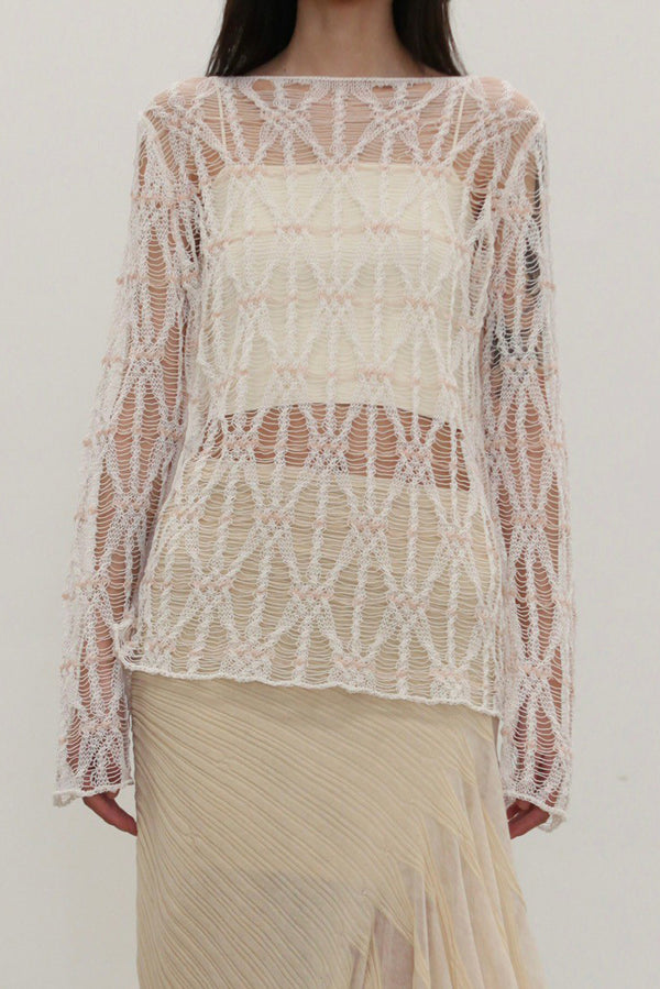 SWAYING 25 SpringSummer Diamond Check Cardigan SW-SW25SS1T23C1-BAI White
